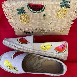 Embroidered Fruit Espadrilles and Clutch Set